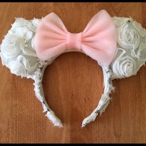 Mickey Ears white pink Bow Rosette Sequin New!
